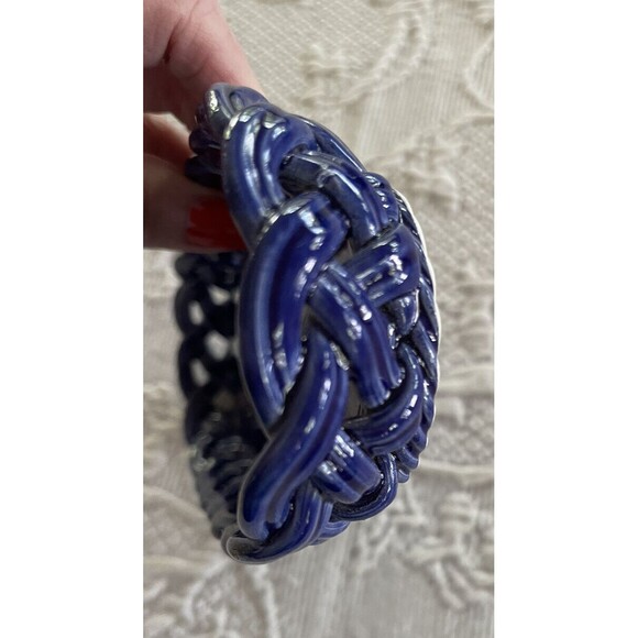 PRIMO'GI BASSANO Cobalt Blue Ceramic Basket Woven Made in Italy Org Gold Label - Picture 10 of 12